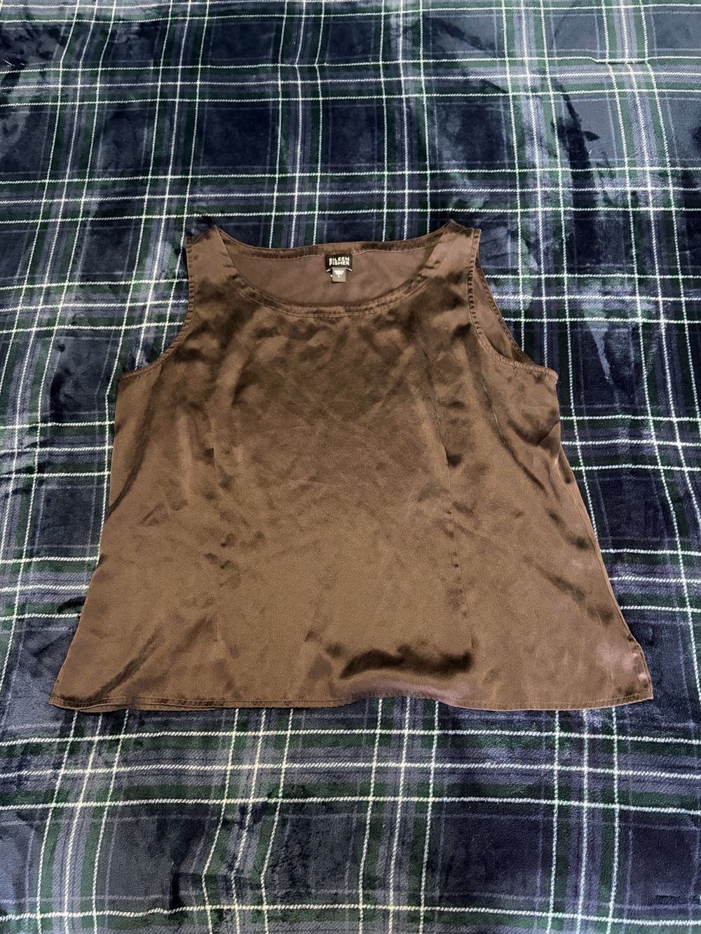 Eileen Fisher dark brown 100% silk tank. Size L.